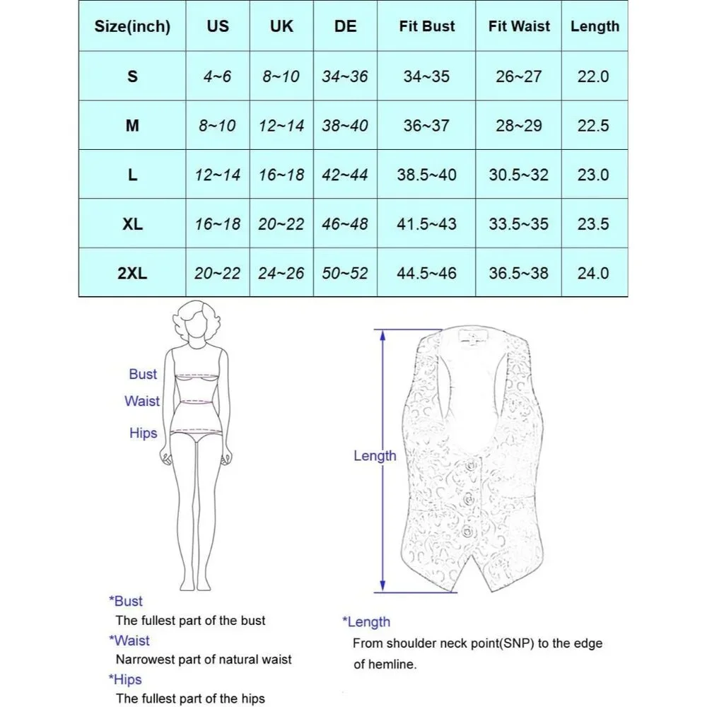Womens Waistcoat Vest Vintage Steampunk Dress Racerback Jacquard Jacket - Picture 7 of 7